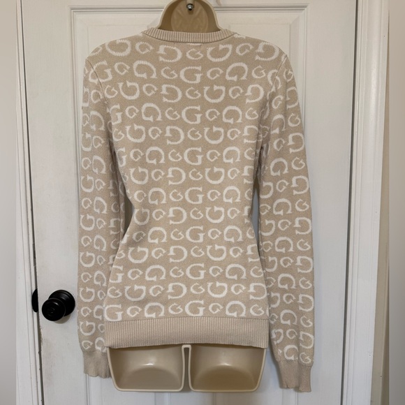 GUESS Beige Logo Sweater XL Tianna Boatneck Pullover | G Monogram Cozy Knit - Picture 4 of 6